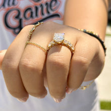 Load image into Gallery viewer, Cushion Cut And Round Cut Side Diamond Engagement Ring IGI Certified Double Halo 14k Solid Yellow Gold Bridal Halo Wedding Ring 7.50ctw