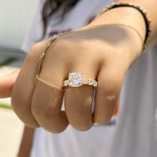 Load image into Gallery viewer, Cushion Cut And Round Cut Side Diamond Engagement Ring IGI Certified Double Halo 14k Solid Yellow Gold Bridal Halo Wedding Ring 7.50ctw