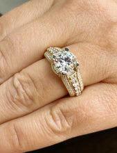 Load image into Gallery viewer, Round Cut Diamond Engagement Ring In IGI Certified 14k Solid And Heavy Yellow Gold Wedding Ring 2.70ctw Bridal Ring Hidden Halo Style F-VS2