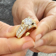 Load image into Gallery viewer, Round Cut Diamond Engagement Ring In IGI Certified 14k Solid And Heavy Yellow Gold Wedding Ring 2.70ctw Bridal Ring Hidden Halo Style F-VS2