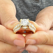 Load image into Gallery viewer, Round Cut Diamond Engagement Ring In IGI Certified 14k Solid And Heavy Yellow Gold Wedding Ring 2.70ctw Bridal Ring Hidden Halo Style F-VS2