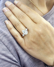 Load image into Gallery viewer, Pear Shape Diamond Engagement Ring IGI Certified 14k Solid White Gold Wedding Ring Three Stone Style Bridal Ring 3.70ctw F-VS2
