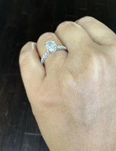 Load image into Gallery viewer, IGI Certified Eternity Style 14k Solid White Gold Oval Cut Diamond And Round Cut Sides Engagement Ring Hidden Halo Wedding Ring 3.00ct F-VS2