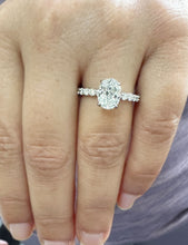 Load image into Gallery viewer, IGI Certified Eternity Style 14k Solid White Gold Oval Cut Diamond And Round Cut Sides Engagement Ring Hidden Halo Wedding Ring 3.00ct F-VS2