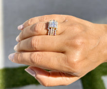 Load image into Gallery viewer, Princess Cut And Emerald Baguettes and Round Cut IGI Certified Engagement Ring And Two Bands 14k Solid Yellow Gold Wedding Bridal Set 5.00ct