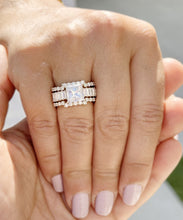 Load image into Gallery viewer, Princess Cut And Emerald Baguettes and Round Cut IGI Certified Engagement Ring And Two Bands 14k Solid Yellow Gold Wedding Bridal Set 5.00ct