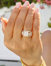 Load image into Gallery viewer, Princess Cut And Emerald Baguettes and Round Cut IGI Certified Engagement Ring And Two Bands 14k Solid Yellow Gold Wedding Bridal Set 5.00ct