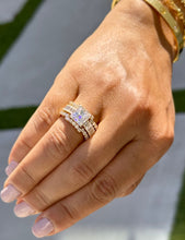 Load image into Gallery viewer, Princess Cut And Emerald Baguettes and Round Cut IGI Certified Engagement Ring And Two Bands 14k Solid Yellow Gold Wedding Bridal Set 5.00ct