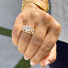 Load image into Gallery viewer, Princess Cut And Emerald Baguettes and Round Cut IGI Certified Engagement Ring And Two Bands 14k Solid Yellow Gold Wedding Bridal Set 5.00ct