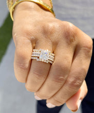 Load image into Gallery viewer, Princess Cut And Emerald Baguettes and Round Cut IGI Certified Engagement Ring And Two Bands 14k Solid Yellow Gold Wedding Bridal Set 5.00ct