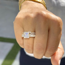 Load image into Gallery viewer, Princess Cut And Emerald Baguettes and Round Cut Sides Moissanite Engagement Ring And Matching Band 14k Solid Yellow Gold Wedding Set 4.25ct