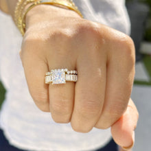 Load image into Gallery viewer, Princess Cut And Emerald Baguettes and Round Cut Sides Moissanite Engagement Ring And Matching Band 14k Solid Yellow Gold Wedding Set 4.25ct