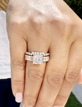 Load image into Gallery viewer, Princess Cut And Emerald Baguettes and Round Cut Sides Moissanite Engagement Ring And Matching Band 14k Solid Yellow Gold Wedding Set 4.25ct