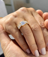 Load image into Gallery viewer, Princess Cut And Emerald Baguettes and Round Cut Sides Moissanite Engagement Ring And Matching Band 14k Solid Yellow Gold Wedding Set 4.25ct