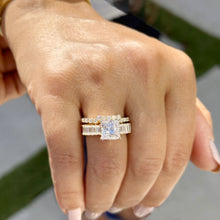 Load image into Gallery viewer, Princess Cut And Emerald Baguettes and Round Cut Sides Moissanite Engagement Ring And Matching Band 14k Solid Yellow Gold Wedding Set 4.25ct