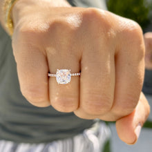 Load image into Gallery viewer, GIA Certified Natural Cushion Cut And Round Cut Diamonds Sides Engagement Ring Solitaire 14K Solid Rose Gold Four Prong set Bridal Ring 1.70