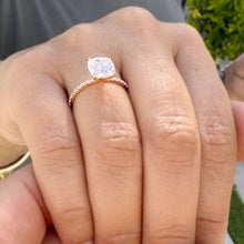 Load image into Gallery viewer, GIA Certified Natural Cushion Cut And Round Cut Diamonds Sides Engagement Ring Solitaire 14K Solid Rose Gold Four Prong set Bridal Ring 1.70