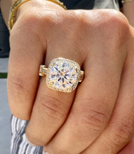Load image into Gallery viewer, Huge Round Cut Diamond Engagement Ring Halo Style Wedding Ring IGI Certified Filigree Style 14k Solid Yellow Gold Bridal Ring 7.75ctw