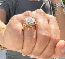Load image into Gallery viewer, Huge Round Cut Diamond Engagement Ring Halo Style Wedding Ring IGI Certified Filigree Style 14k Solid Yellow Gold Bridal Ring 7.75ctw