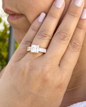 Load image into Gallery viewer, Princess Cut And Emerald Baguettes Cut Sides IGI Certified Engagement Ring 14k Solid Yellow Gold Wedding Ring Prong Set Bridal Ring 4.00ctw