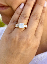 Load image into Gallery viewer, Princess Cut And Emerald Baguettes Cut Sides IGI Certified Engagement Ring 14k Solid Yellow Gold Wedding Ring Prong Set Bridal Ring 4.00ctw