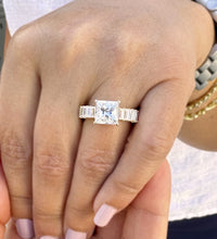 Load image into Gallery viewer, Princess Cut And Emerald Baguettes Cut Sides Moissanite Engagement Ring 14k Solid Yellow Gold Wedding Ring Prong Set Bridal Ring 4.00ctw
