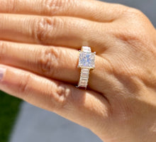 Load image into Gallery viewer, Princess Cut And Emerald Baguettes Cut Sides Moissanite Engagement Ring 14k Solid Yellow Gold Wedding Ring Prong Set Bridal Ring 4.00ctw