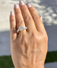 Load image into Gallery viewer, Princess Cut And Emerald Baguettes Cut Sides Moissanite Engagement Ring 14k Solid Yellow Gold Wedding Ring Prong Set Bridal Ring 4.00ctw