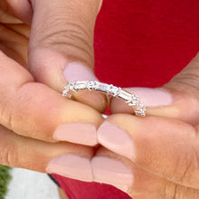 Load image into Gallery viewer, Round And Baguettes Cut CVD Diamond Band Minimalist Stackable Band Set In 14k Solid White Gold Anniversary Bridal Band Gift For Her 0.40cw