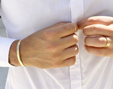 Load image into Gallery viewer, 14K or 18K Solid and Very Heavy White  Gold or Yellow Gold Or Rose Gold Men's Cuff Bangle 6mm Width Knife Cut Edges Design Brush Top Finish