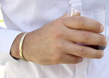 Load image into Gallery viewer, 14K or 18K Solid and Very Heavy White  Gold or Yellow Gold Or Rose Gold Men's Cuff Bangle 6mm Width Knife Cut Edges Design Brush Top Finish