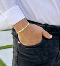 Load image into Gallery viewer, 14K or 18K Solid and Very Heavy White  Gold or Yellow Gold Or Rose Gold Men's Cuff Bangle 6mm Width Knife Cut Edges Design Brush Top Finish