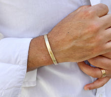 Load image into Gallery viewer, 14K or 18K Solid and Very Heavy White  Gold or Yellow Gold Or Rose Gold Men's Cuff Bangle 6mm Width Knife Cut Edges Design Brush Top Finish