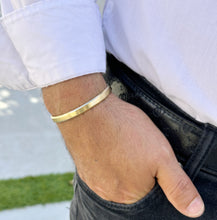 Load image into Gallery viewer, 14K or 18K Solid and Very Heavy White  Gold or Yellow Gold Or Rose Gold Men's Cuff Bangle 6mm Width Knife Cut Edges Design Brush Top Finish