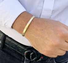 Load image into Gallery viewer, 14K or 18K Solid and Very Heavy White  Gold or Yellow Gold Or Rose Gold Men's Cuff Bangle 6mm Width Knife Cut Edges Design Brush Top Finish