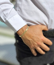 Load image into Gallery viewer, 14K or 18K Solid and Very Heavy White  Gold or Yellow Gold Or Rose Gold Men's Cuff Bangle 6mm Width Knife Cut Edges Design Brush Top Finish