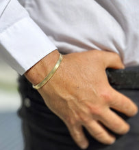 Load image into Gallery viewer, 14K or 18K Solid and Very Heavy White  Gold or Yellow Gold Or Rose Gold Men's Cuff Bangle 6mm Width Knife Cut Edges Design Brush Top Finish