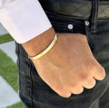 Load image into Gallery viewer, 14K or 18K Solid and Very Heavy White  Gold or Yellow Gold Or Rose Gold Men's Cuff Bangle 6mm Width Knife Cut Edges Design Brush Top Finish