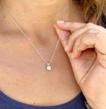 Load image into Gallery viewer, GIA Certified Natural Solitaire Necklace And Chain Delicate Princess Cut Diamond Prong Set Mininmalist Pendant 14k Solid White Gold 1.00ct