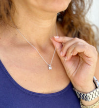 Load image into Gallery viewer, GIA Certified Natural Solitaire Necklace And Chain Delicate Princess Cut Diamond Prong Set Mininmalist Pendant 14k Solid White Gold 1.00ct