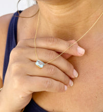 Load image into Gallery viewer, Emerald Natural Aquamarine Bezel Set Solitaire Necklace Minimalist Dainty 14k Solid Yellow Gold Chain Pendant Bridal Anniversary Gift 2.75ct