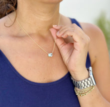 Load image into Gallery viewer, Emerald Natural Aquamarine Bezel Set Solitaire Necklace Minimalist Dainty 14k Solid Yellow Gold Chain Pendant Bridal Anniversary Gift 2.75ct