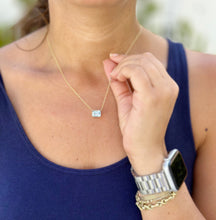 Load image into Gallery viewer, Emerald Natural Aquamarine Bezel Set Solitaire Necklace Minimalist Dainty 14k Solid Yellow Gold Chain Pendant Bridal Anniversary Gift 2.75ct