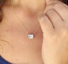 Load image into Gallery viewer, Emerald Natural Aquamarine Bezel Set Solitaire Necklace Minimalist Dainty 14k Solid Yellow Gold Chain Pendant Bridal Anniversary Gift 2.75ct