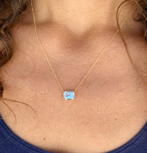 Load image into Gallery viewer, Emerald Natural Aquamarine Bezel Set Solitaire Necklace Minimalist Dainty 14k Solid Yellow Gold Chain Pendant Bridal Anniversary Gift 2.75ct