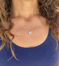 Load image into Gallery viewer, Emerald Natural Aquamarine Bezel Set Solitaire Necklace Minimalist Dainty 14k Solid Yellow Gold Chain Pendant Bridal Anniversary Gift 2.75ct