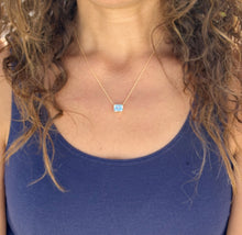 Load image into Gallery viewer, Emerald Natural Aquamarine Bezel Set Solitaire Necklace Minimalist Dainty 14k Solid Yellow Gold Chain Pendant Bridal Anniversary Gift 2.75ct