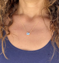 Load image into Gallery viewer, Emerald Natural Aquamarine Bezel Set Solitaire Necklace Minimalist Dainty 14k Solid Yellow Gold Chain Pendant Bridal Anniversary Gift 2.75ct