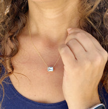 Load image into Gallery viewer, Emerald Natural Aquamarine Bezel Set Solitaire Necklace Minimalist Dainty 14k Solid Yellow Gold Chain Pendant Bridal Anniversary Gift 2.75ct