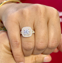Load image into Gallery viewer, Cushion And Round Cut Diamond Engagement Ring IGI Certified Double Halo Women's 14k Solid Yellow Gold Bridal Halo Wedding Ring 3.00ct F-VS2